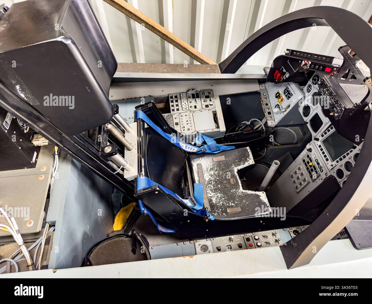 military jet aircraft ejection seat and cockpit - trainer simulator at NELSAM - Smartphone Captured Stock Image