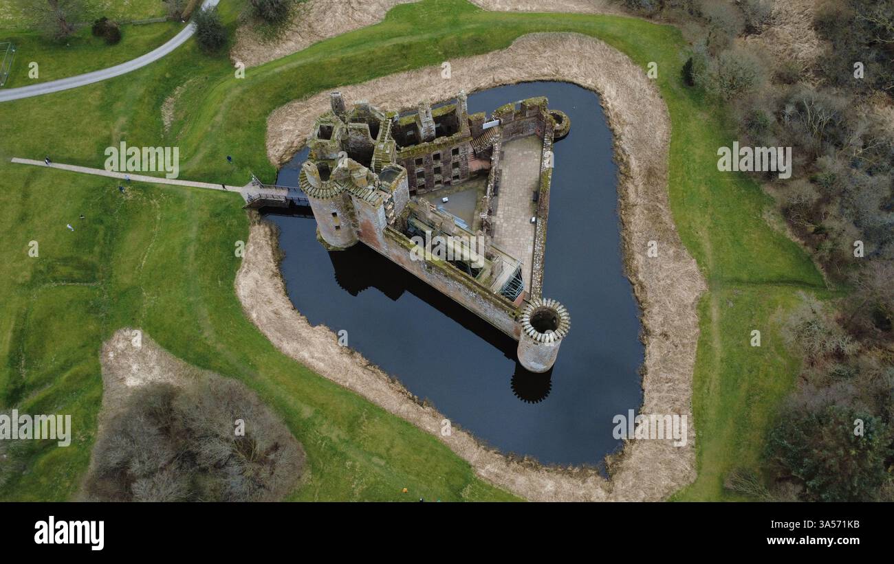 13th Century Caerlaverock Castle built with red sandstone and has a ...