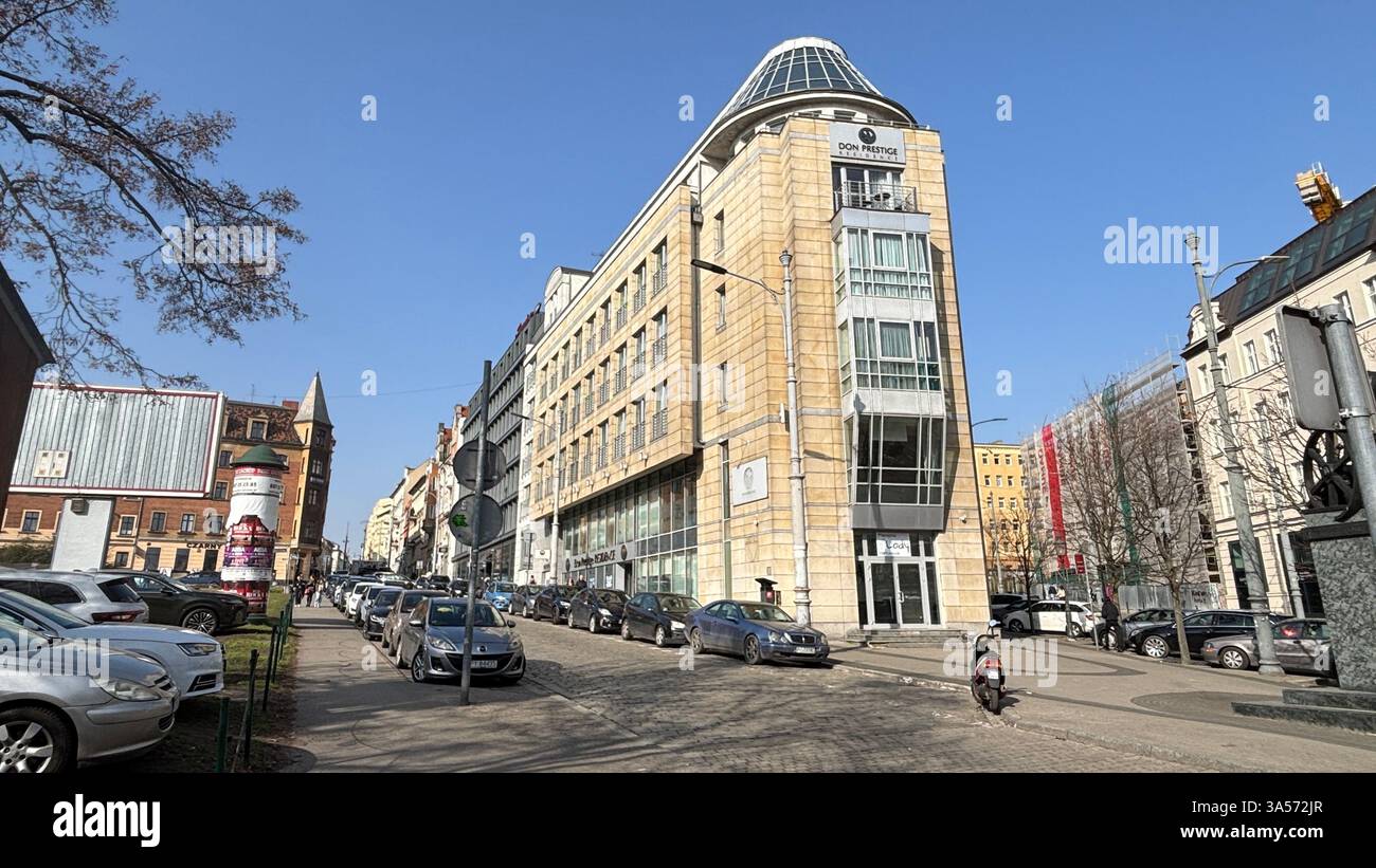 modern building in the city. High rise hotel corner angled front. - Smartphone Captured Stock Image