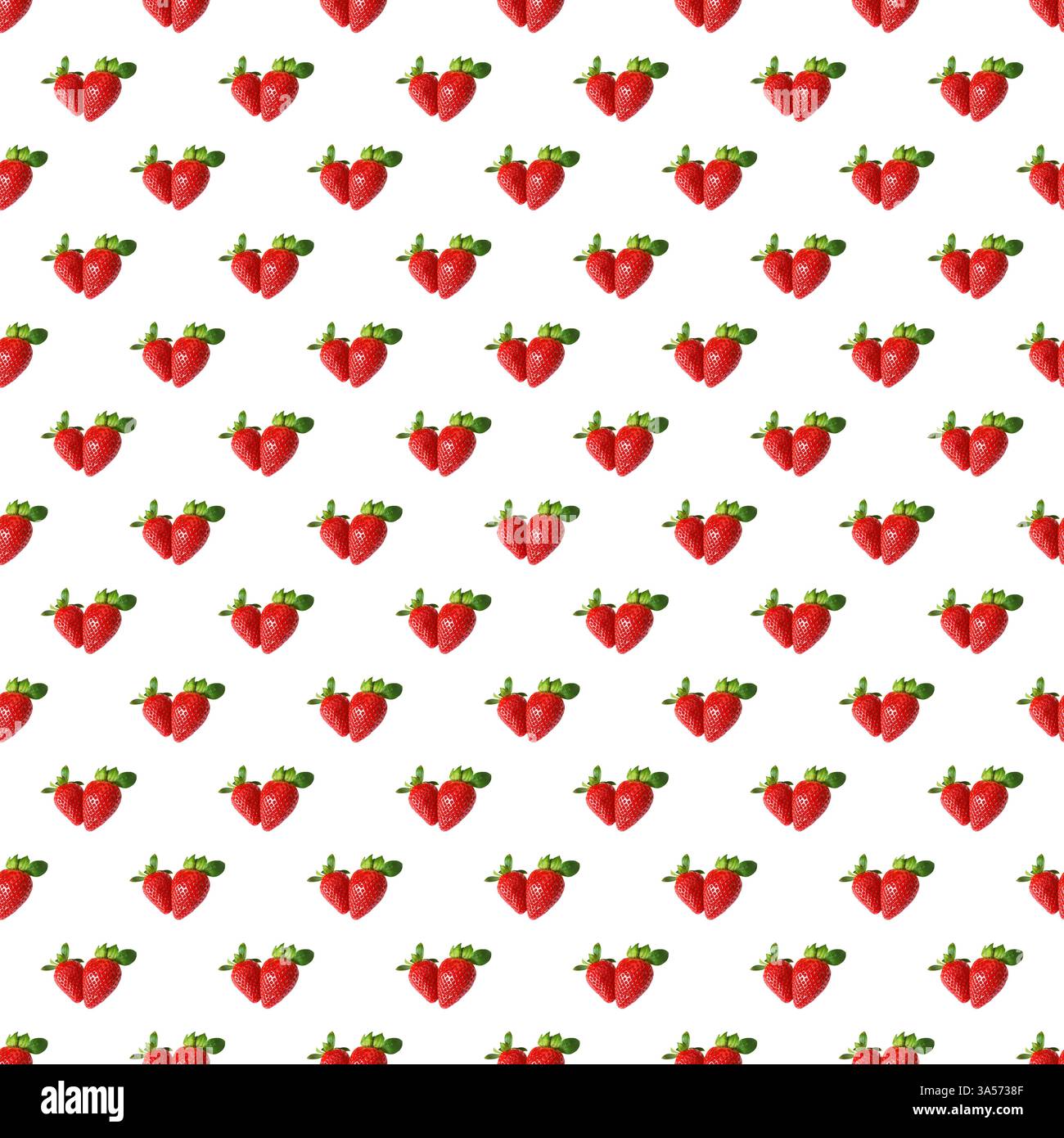 Seamless Pattern of Pair of Fresh Strawberries Fruit on white background Stock Photo
