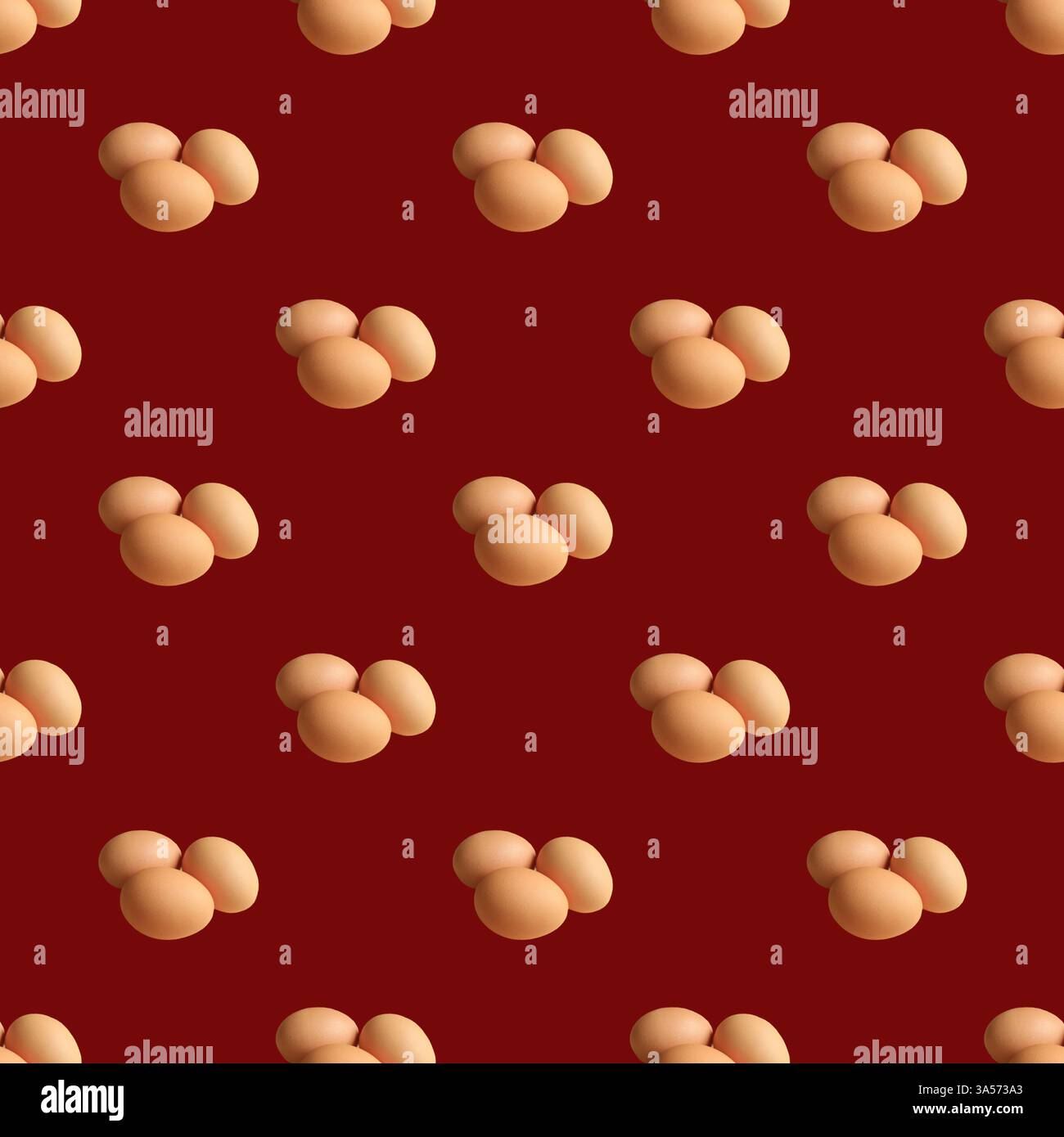 Seamless Pattern Triple Eggs on Red Brown Background Stock Photo