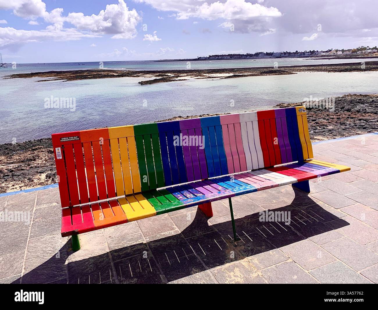 Fuerteventura Canary Island Spain Corralejo island village town outside Vulcanic volcano sea shore people life living tourist tourists clouds Sun - Smartphone Captured Stock Image