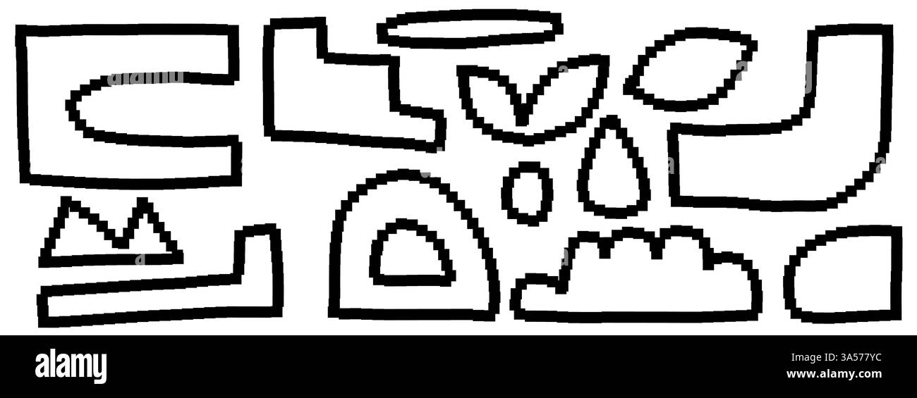 Set of naive pexeled elements. Design bitmap icons. Shapes for trendy ...
