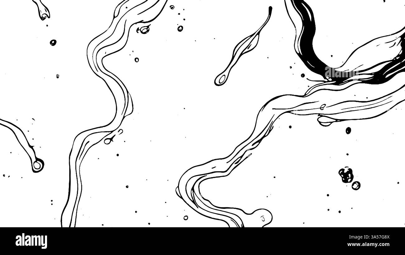 An abstract black and white illustration featuring flowing lines and ...