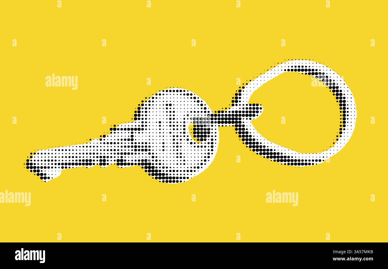 Stylized Key Illustration in Halftone Design Stock Vector