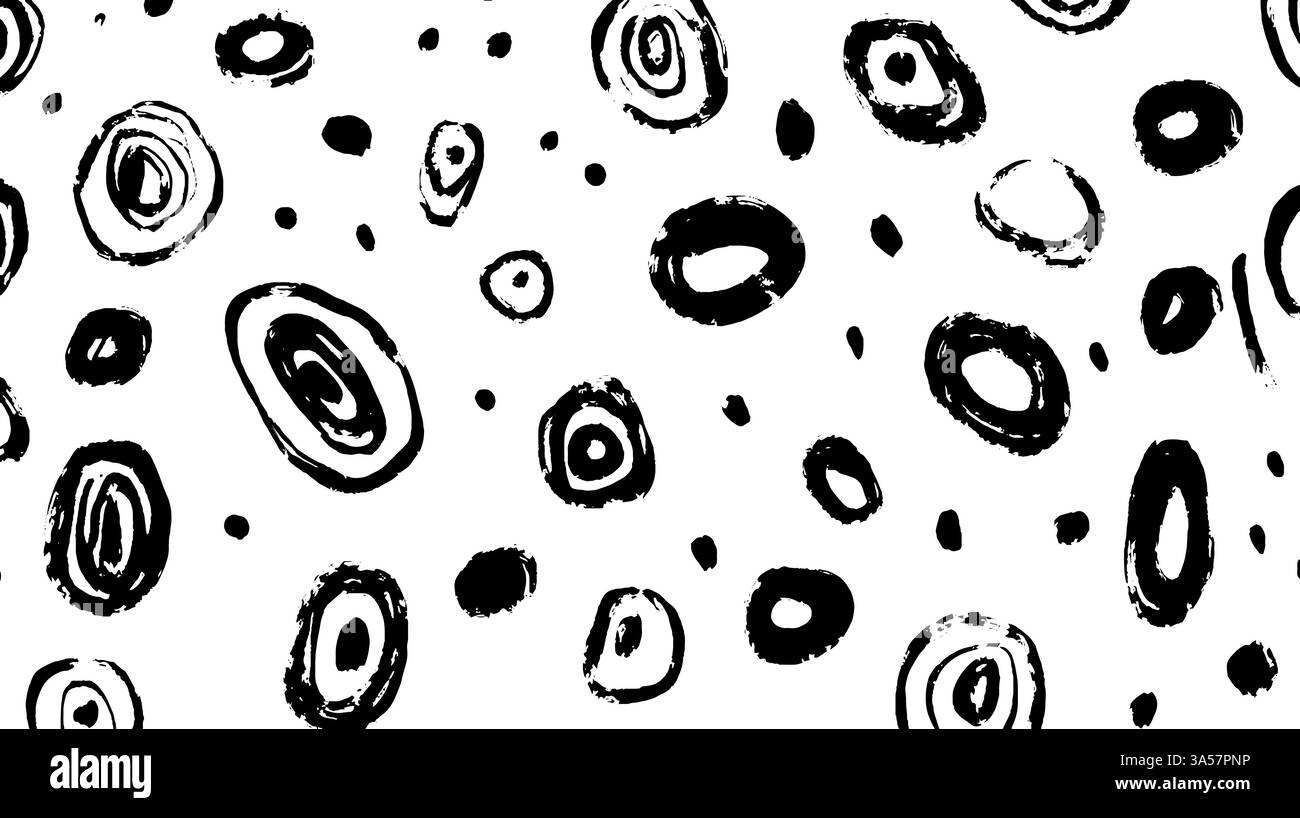 A seamless pattern featuring abstract black and white circular shapes ...