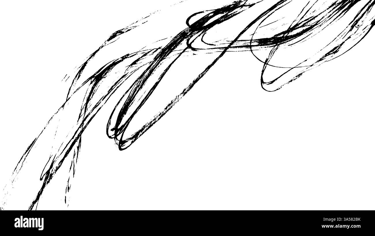 An abstract composition featuring dynamic black lines and curves on a ...