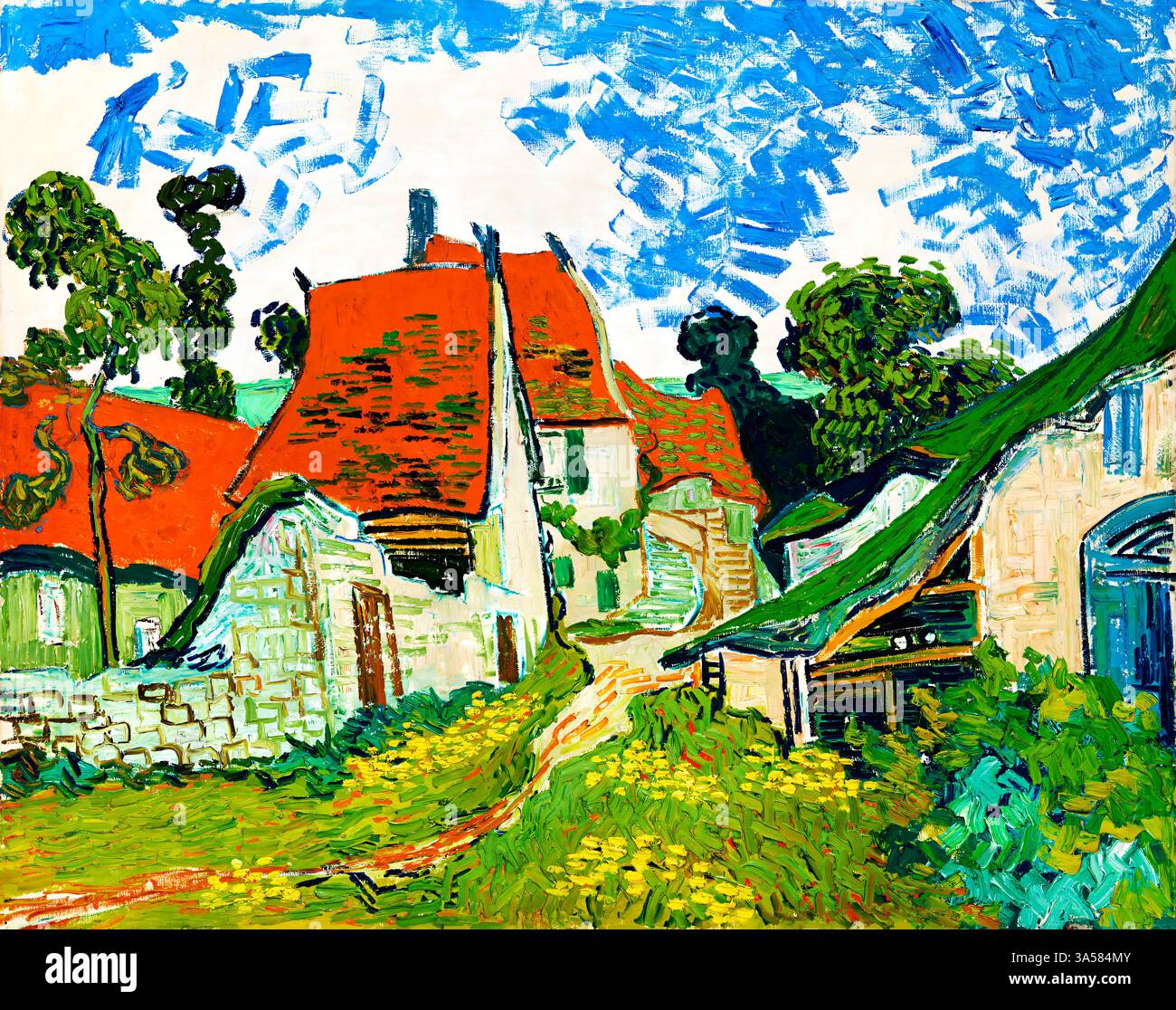 Vincent van Gogh Street in Auvers-sur-Oise 1890 Famous Landscape Painting Post-Impressionist French Village Scene Public Domain High Resolution Art Stock Photo