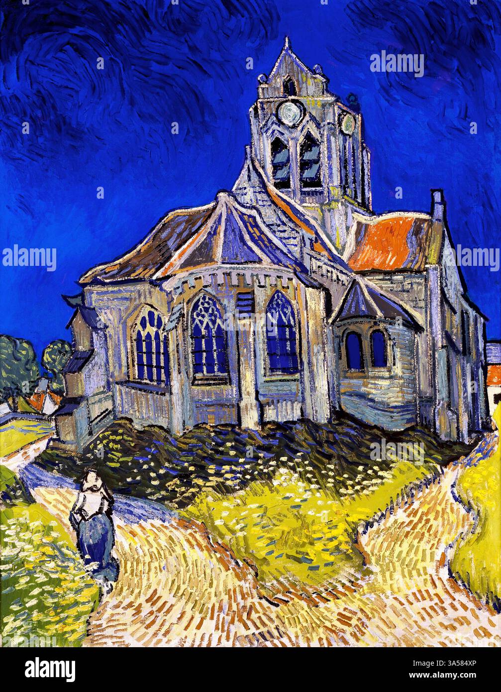 Vincent van Gogh The Church at Auvers 1890 Famous Post-Impressionist Painting Public Domain High Resolution French Village Landscape Art Stock Photo