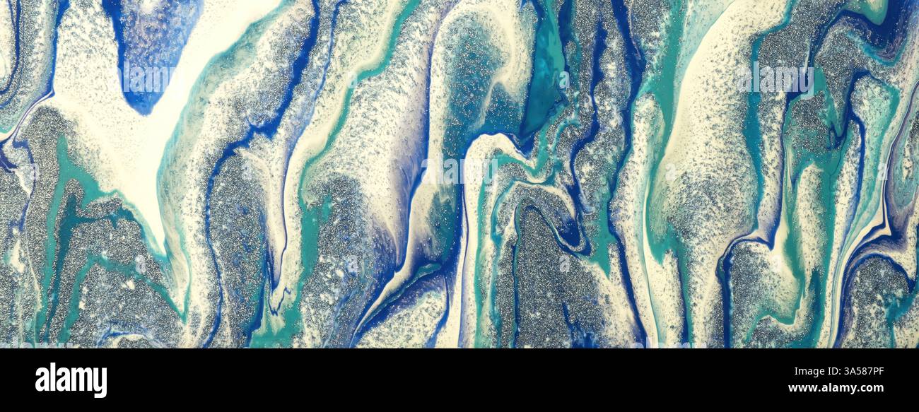 Abstract fluid art background blue and white colors. Liquid marble ...