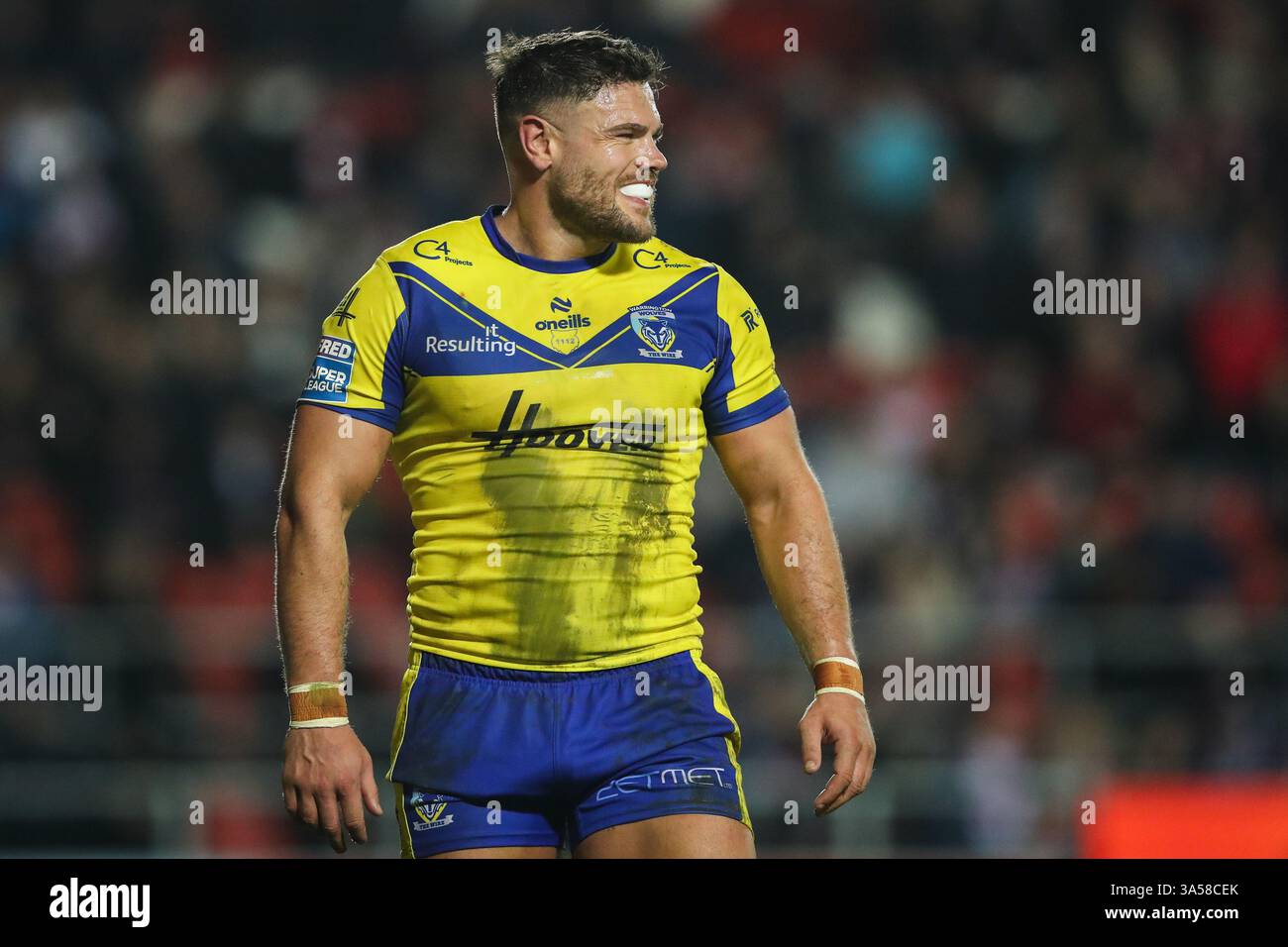 St Helens, UK. 21st Mar, 2025. Joe Philbin of Warrington Wolves during ...