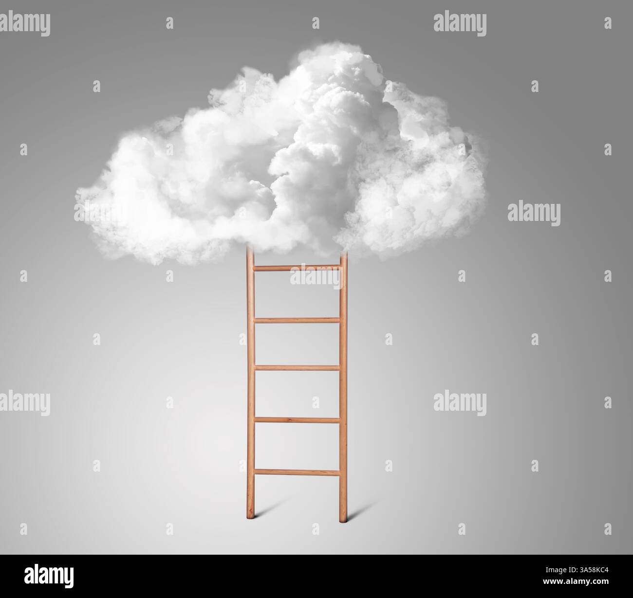 Ladder leading to cloud on grey gradient background Stock Photo - Alamy