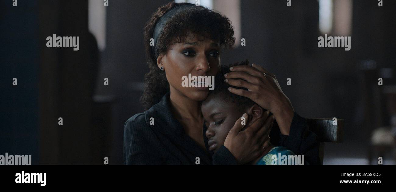 RELEASE DATE: May 1, 2025. TITLE: Shadow Force. STUDIO: Lionsgate. DIRECTOR: Joe Carnahan. PLOT: An estranged couple with a bounty on their heads must go on the run with their son to avoid their former employer, a unit of shadow ops that has been sent to kill them. STARRING: KERRY WASHINGTON as Syrah, JAHLEEL KAMERA as Ky. (Credit Image: © Lionsgate/Entertainment Pictures/ZUMAPRESS.com) EDITORIAL USAGE ONLY! Not for Commercial USAGE! Stock Photo