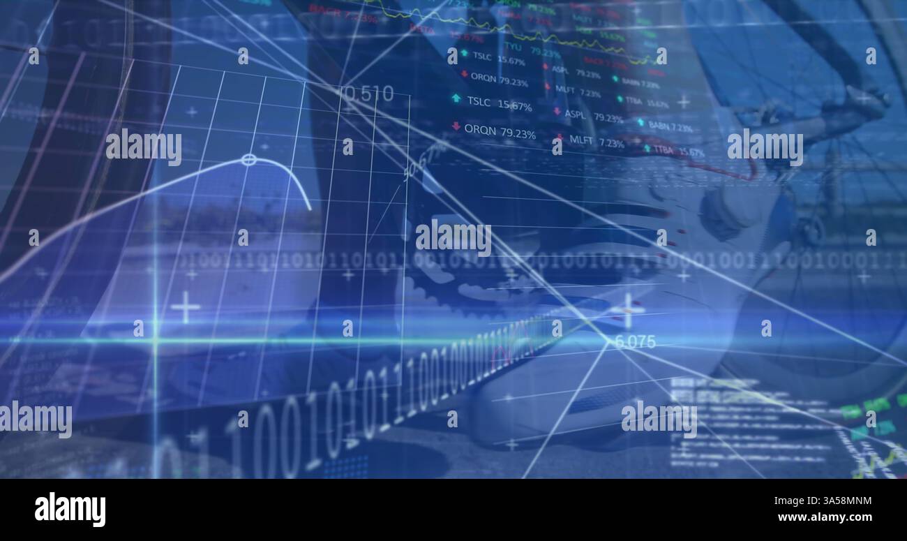 Futuristic technology interface with digital data and graphs showcasing innovation Stock Photo