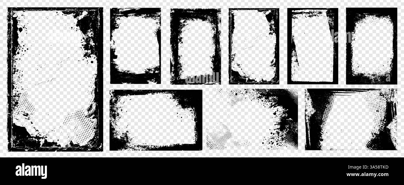 Vector retro frame set with rough brush strokes and halftone pattern ...