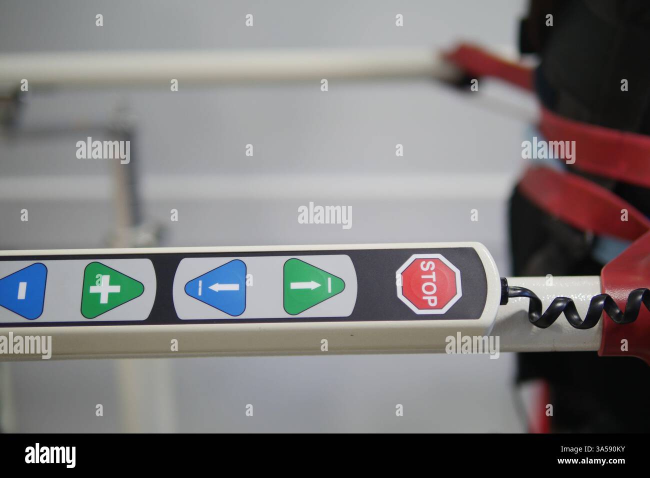 Signalization Stop Panel Control panel with stop and navigation buttons in use at facility Stock ...