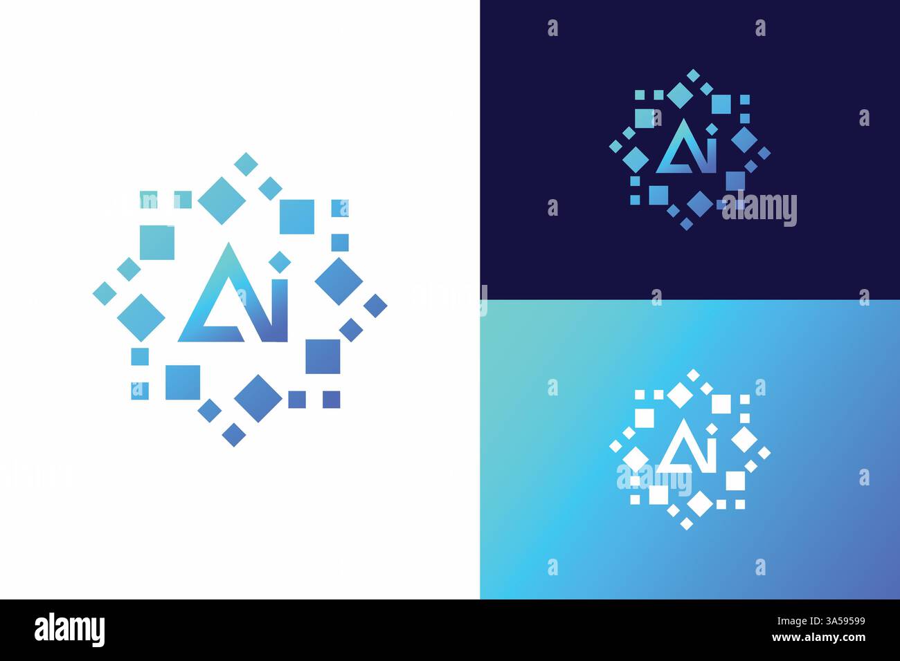 Logo Artificial Intelligence with Clean Design and Geometric Elements Arranged Symmetrically Around The Letters 'AI' Stock Vector