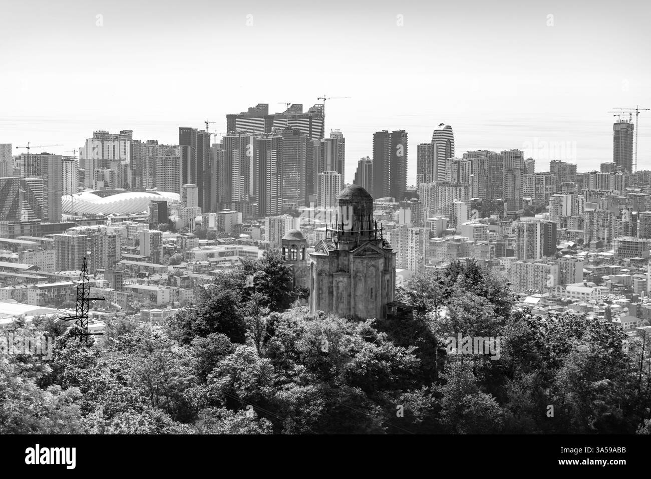 Batumi, Georgia - 13 JUNE 2024: Aerial view of the city of Batumi from the top of the Anuria Mountain. Batumi is the capital of the Autonomous Republi Stock Photo