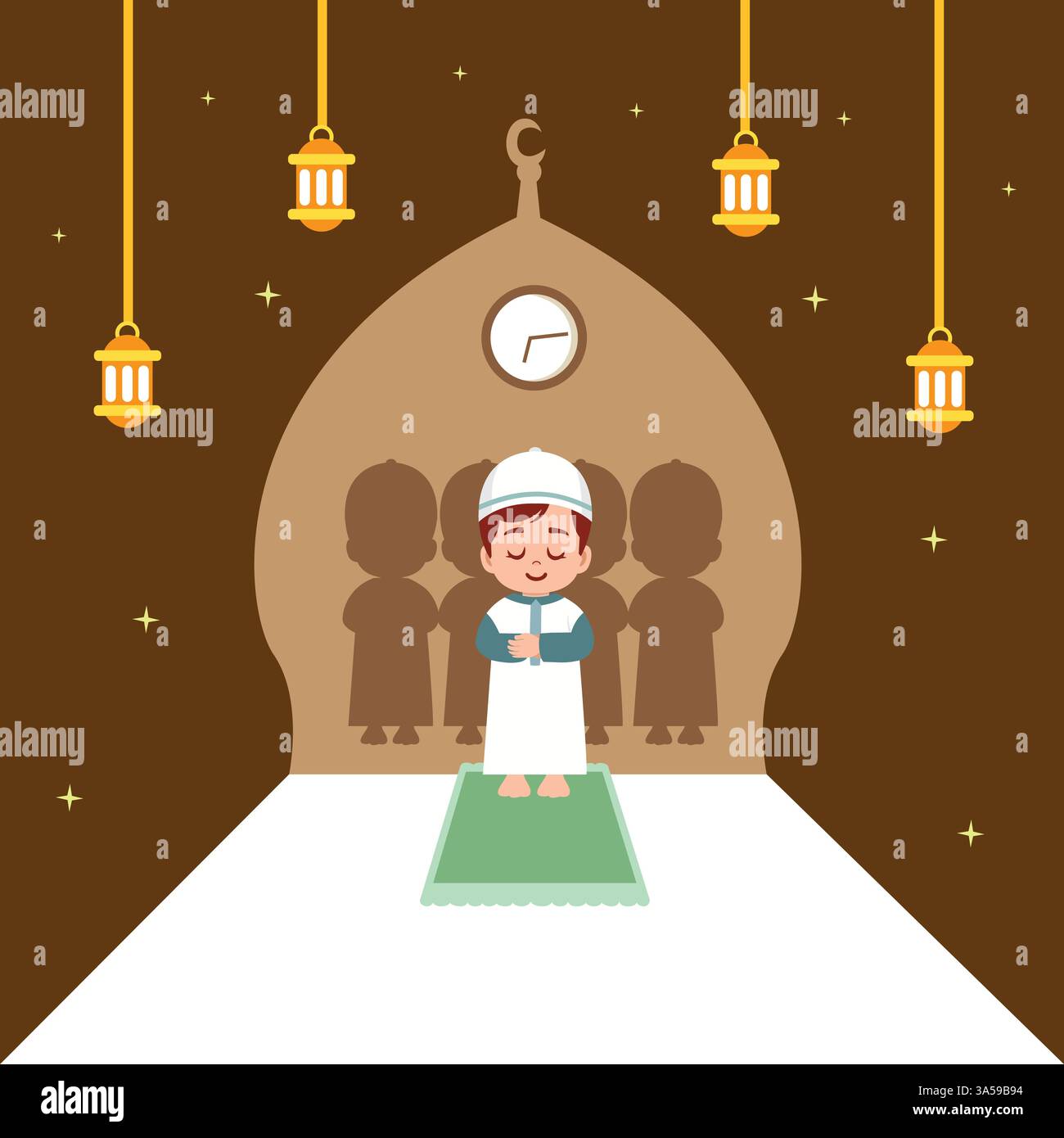 a young Muslim boy standing in prayer inside a mosque Stock Vector ...