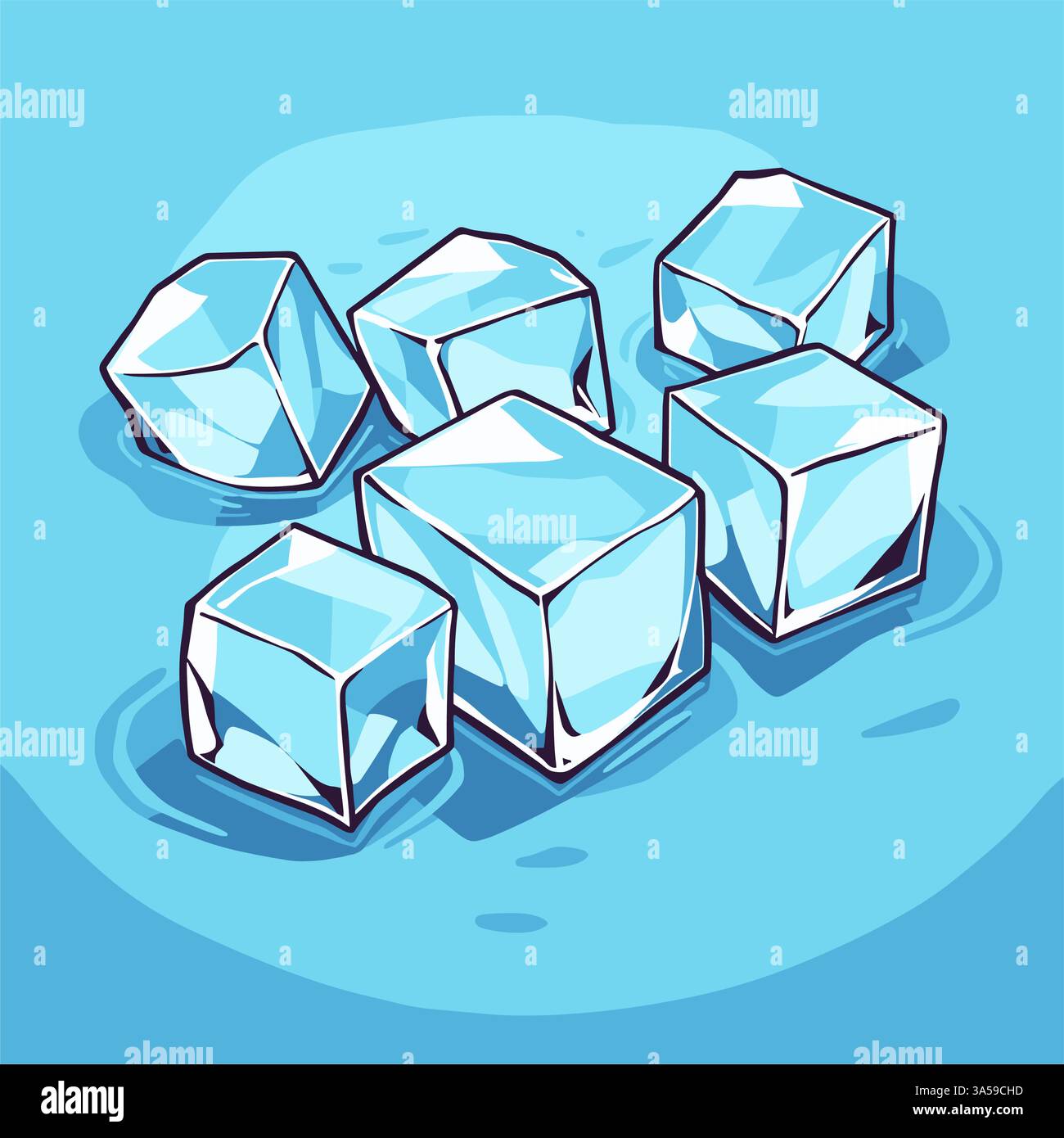 A digital illustration presents six ice cubes floating in a light blue ...