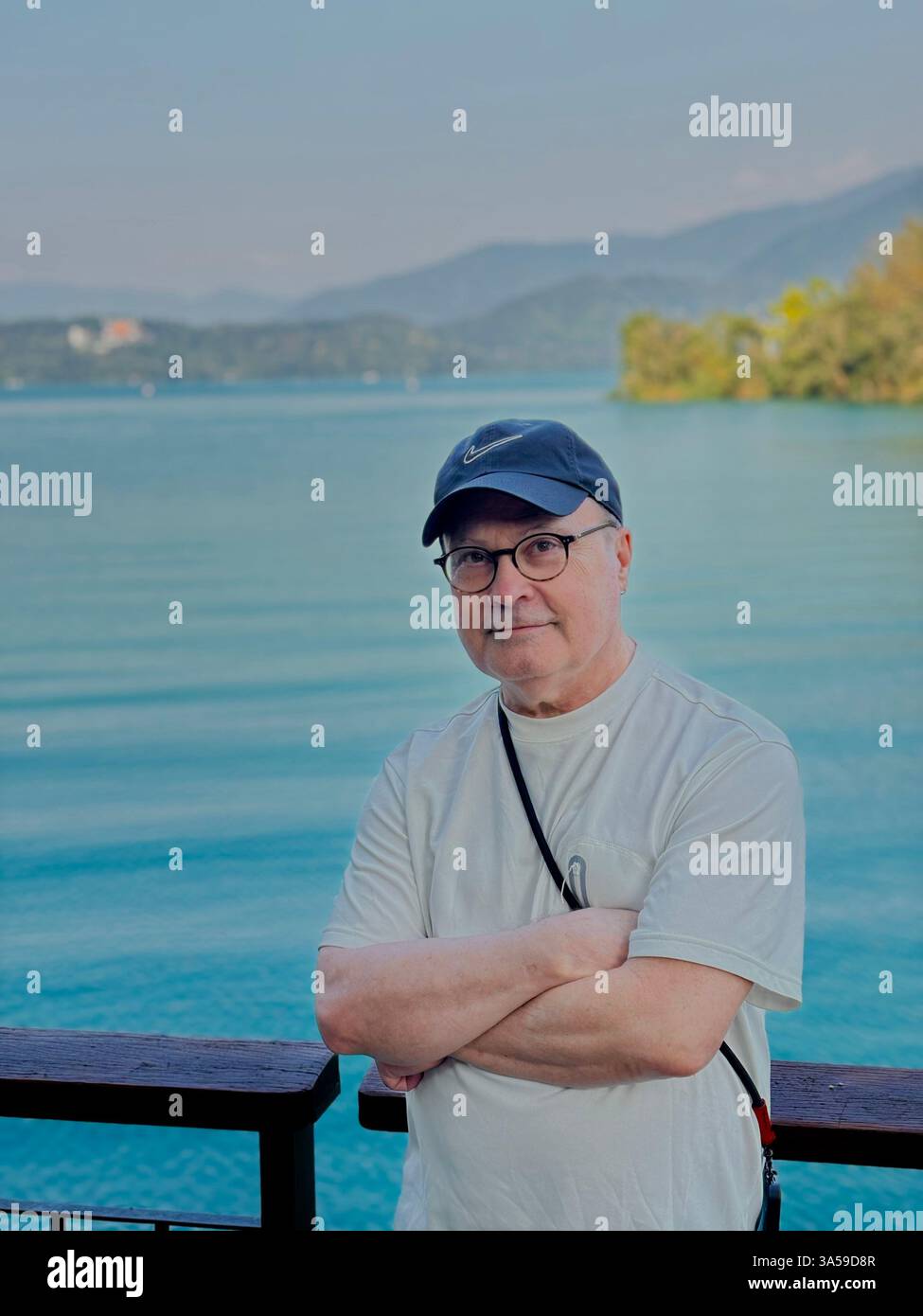 Yuchi, Taiwan, Portrait, People, American Tourists, Senior Man, Visiting Tourist Region, 'Sun Moon Lake', - Smartphone Captured Stock Image