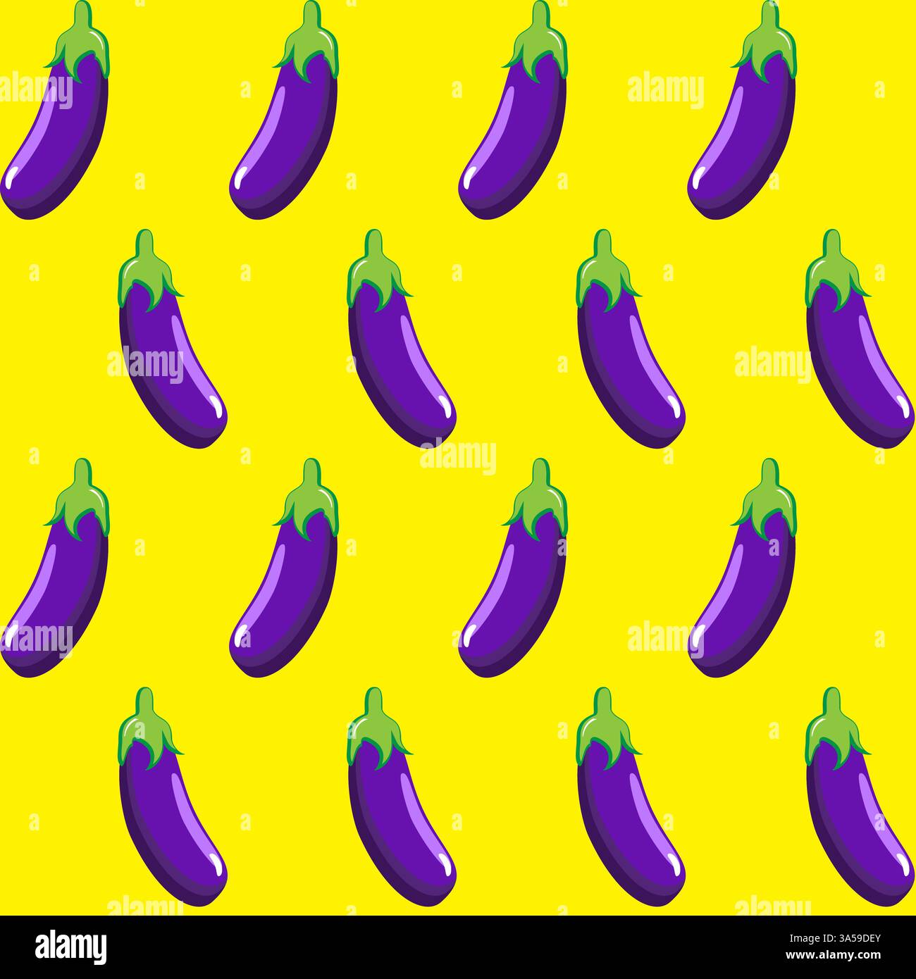 Eggplant stock vector seamless pattern on yellow background wallpaper, pattern, web, blog, surface, textures, graphic & printing Stock Vector