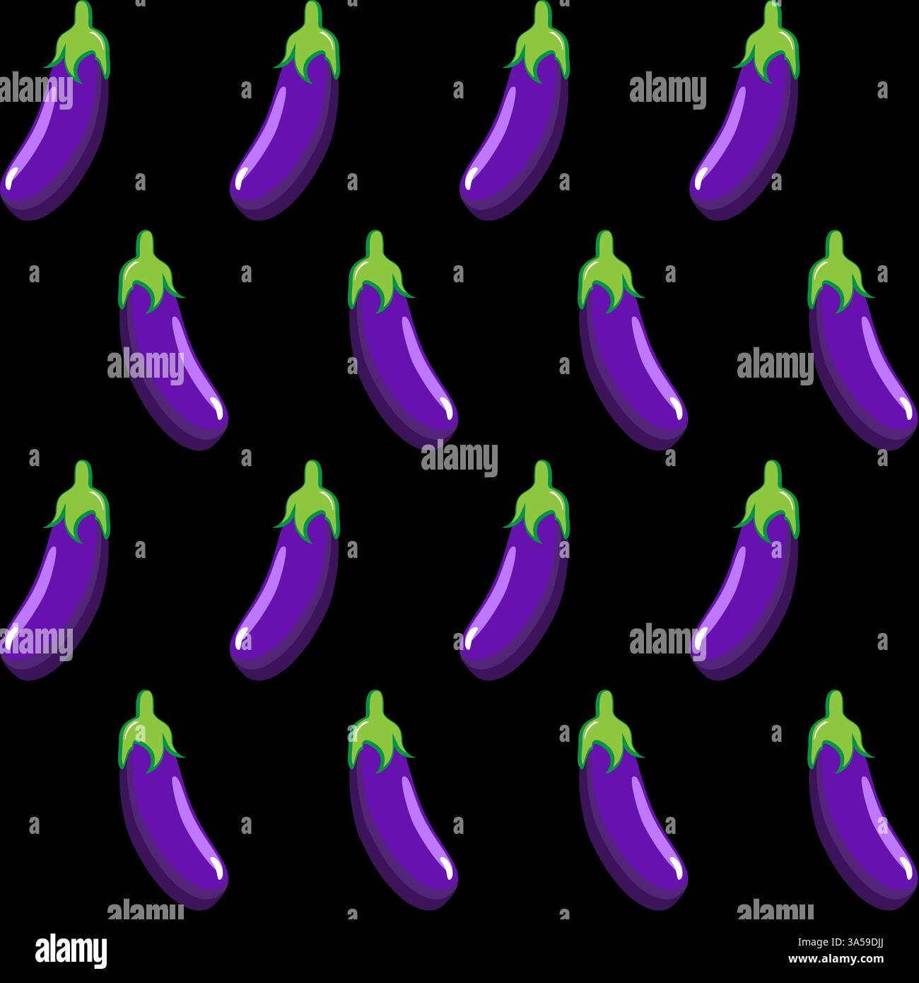 Eggplant stock vector seamless pattern on black background wallpaper, pattern, web, blog, surface, textures, graphic & printing Stock Vector