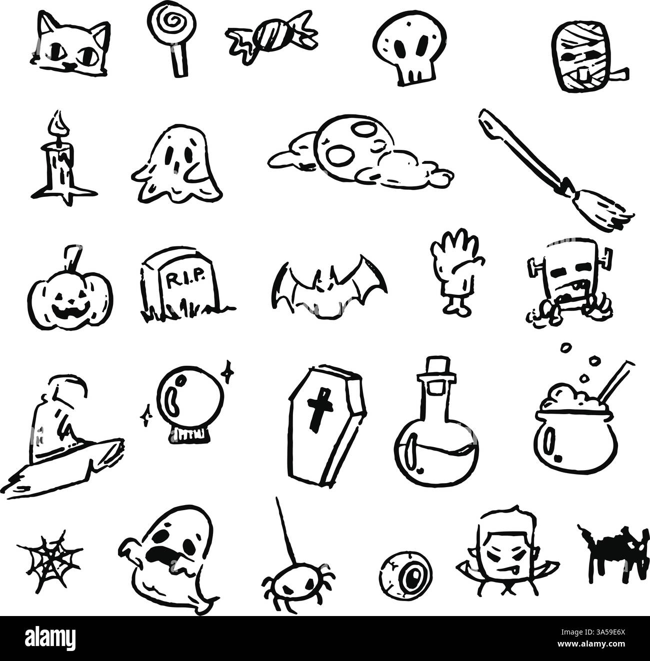 Set of Halloween doodle hand drawing, Vector Stock Vector Image & Art ...