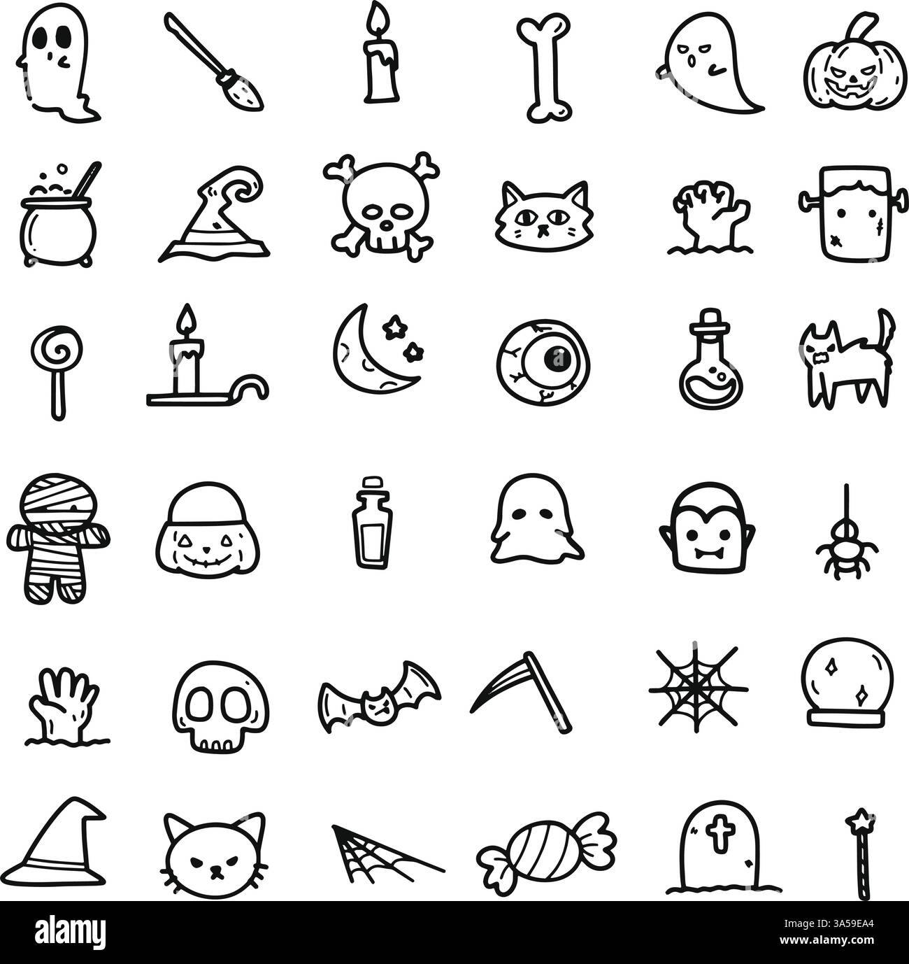 Set of Halloween doodle hand drawing, Vector Stock Vector Image & Art ...