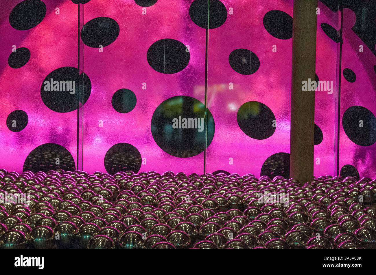 Narcissus Garden. Japanese artist Yayoi Kusama retrospective exhibition at the National Gallery of Victoria, Melbourne, 2025 Stock Photo