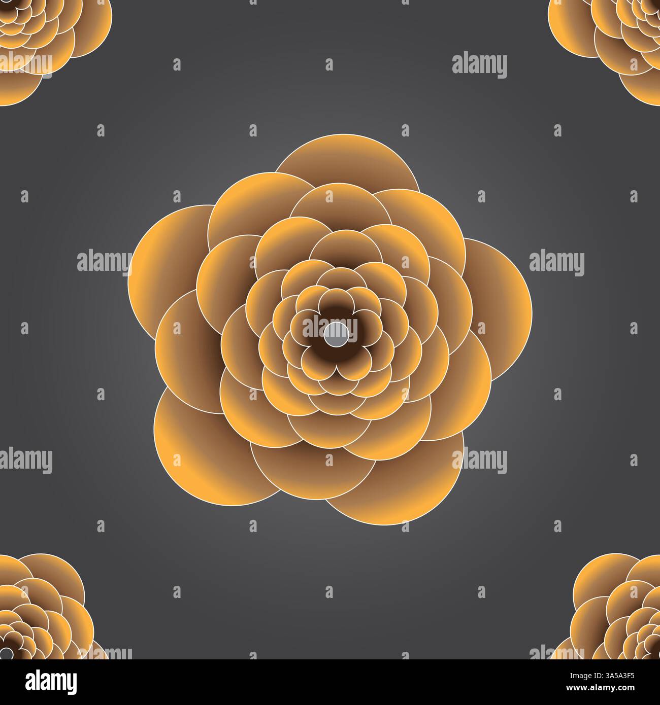Seamless 3d brown flower pattern on grey background Stock Vector