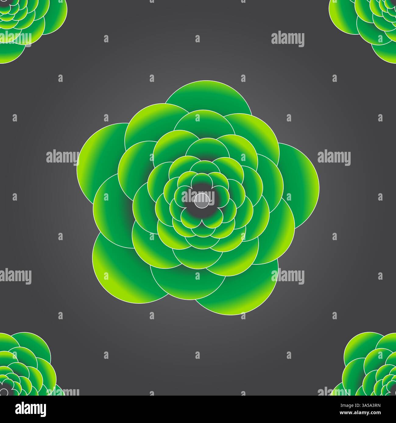 Seamless 3d green flower pattern on grey background Stock Vector
