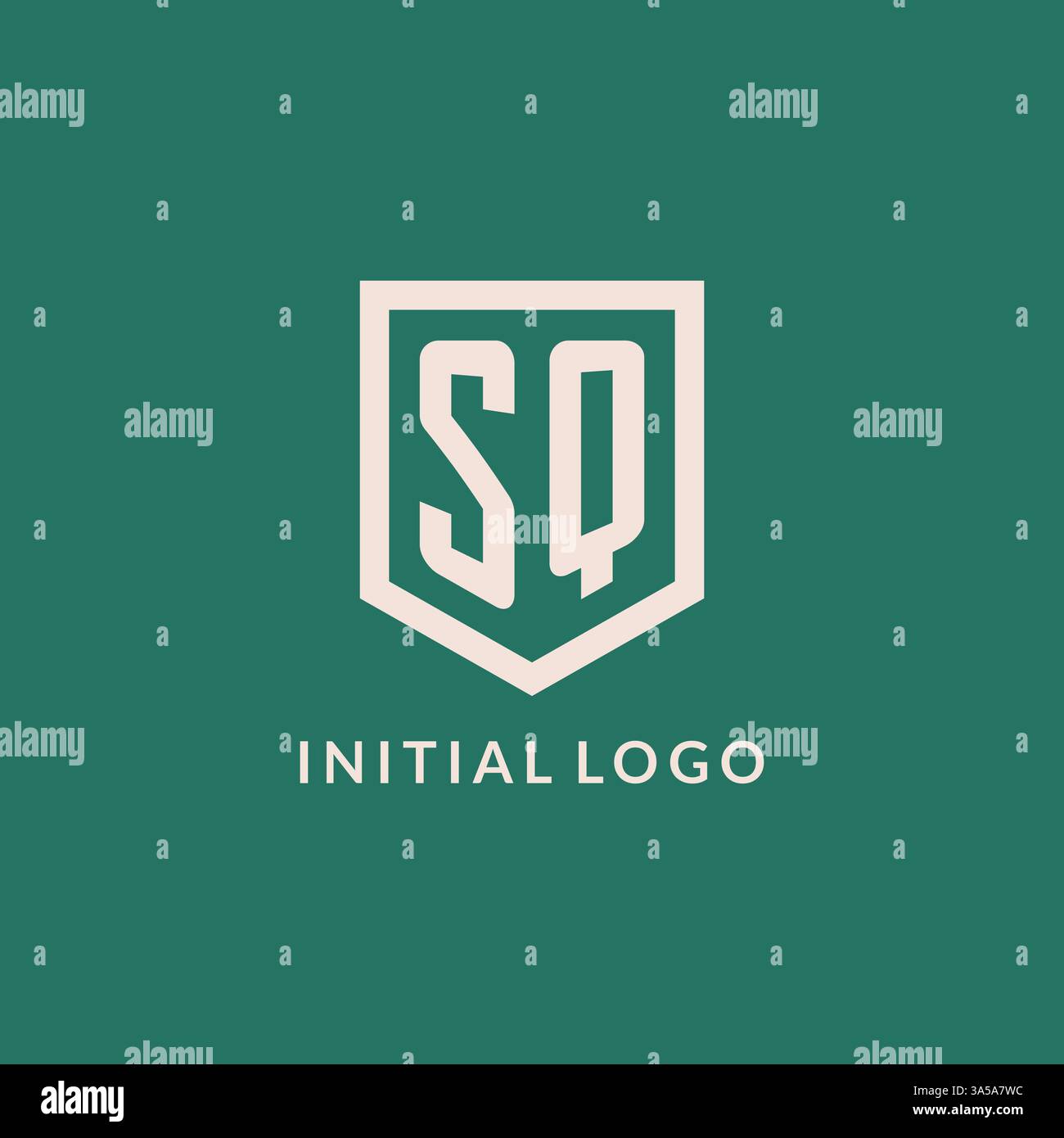 SQ initial logo monogram shield geometric shape design vector graphic Stock Vector