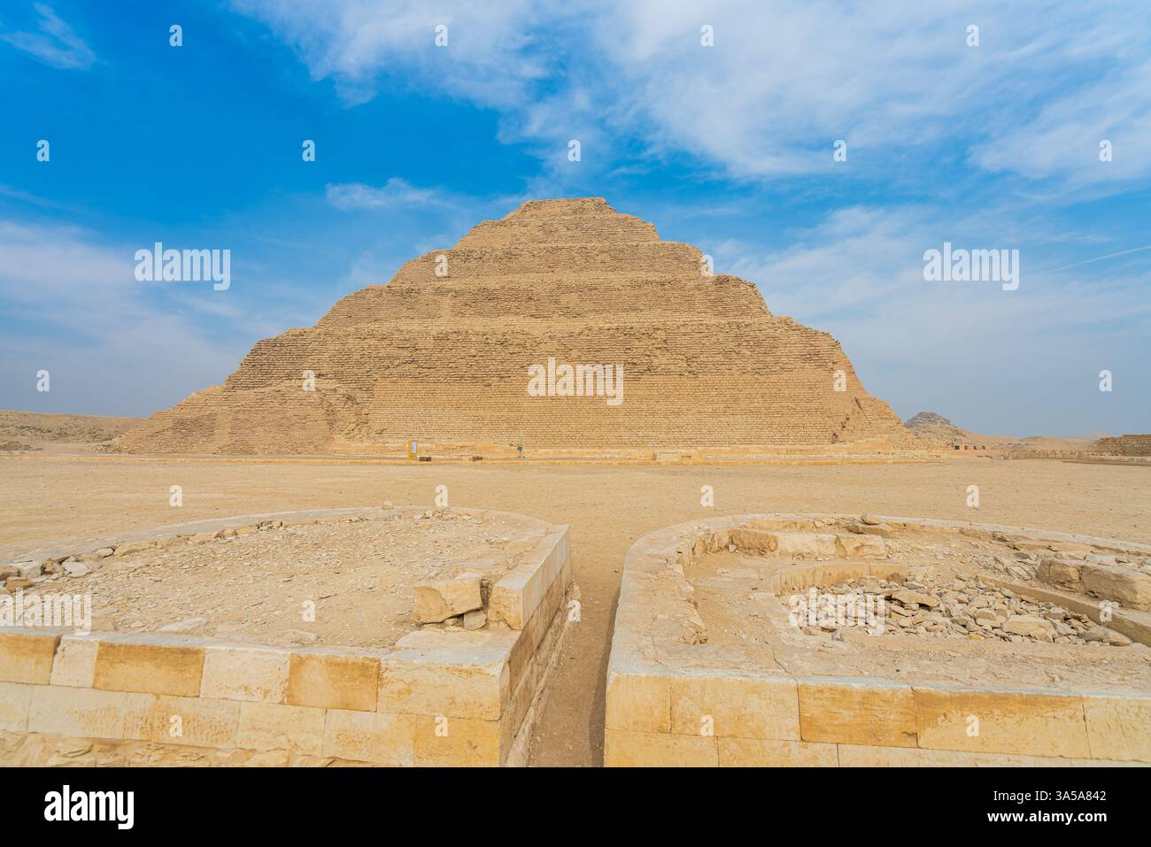 A front-facing view of the Step Pyramid of Zoser, framed by ancient ...