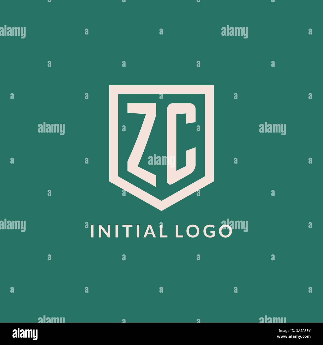 ZC initial logo monogram shield geometric shape design vector graphic Stock Vector