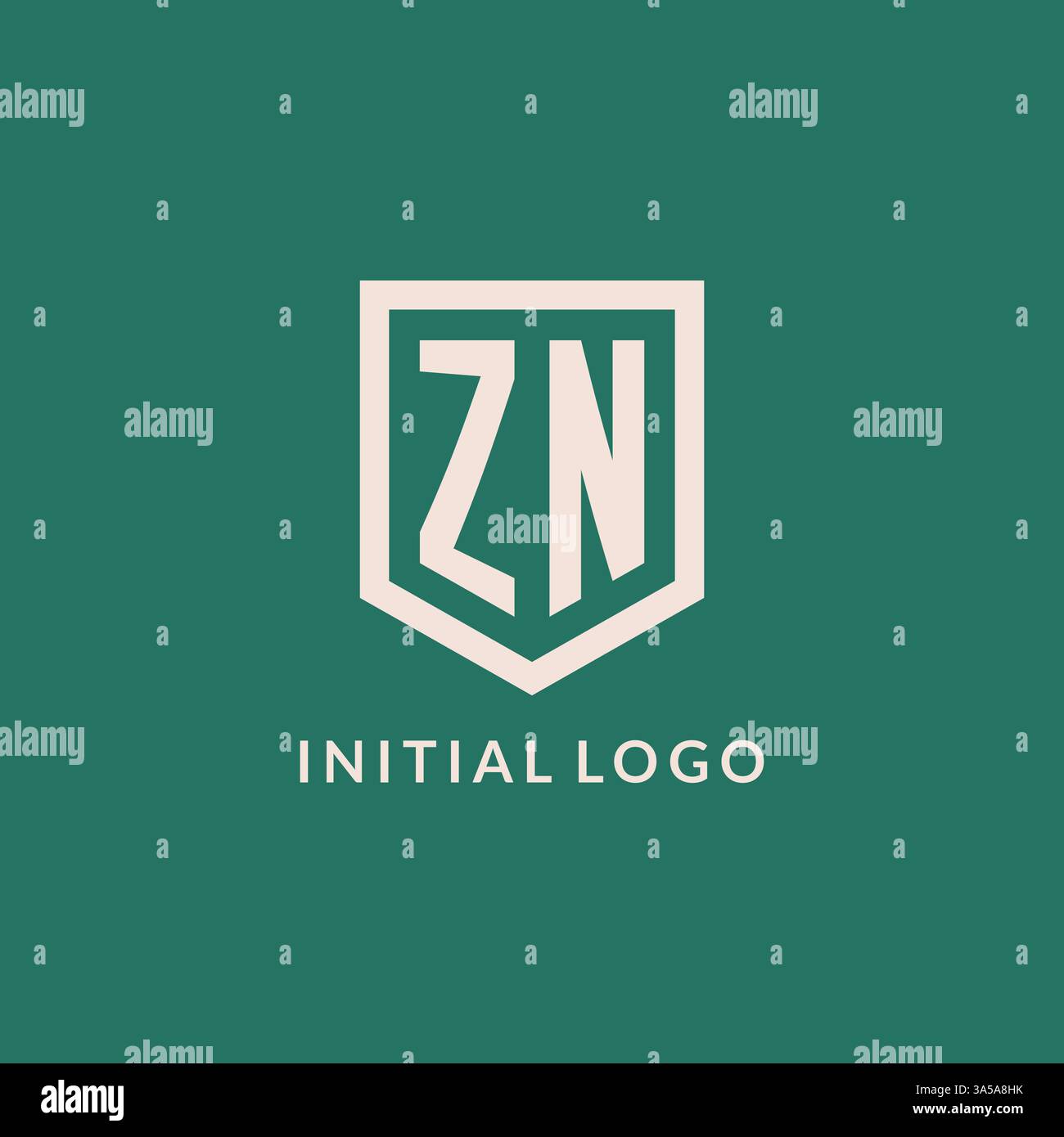 ZN initial logo monogram shield geometric shape design vector graphic Stock Vector