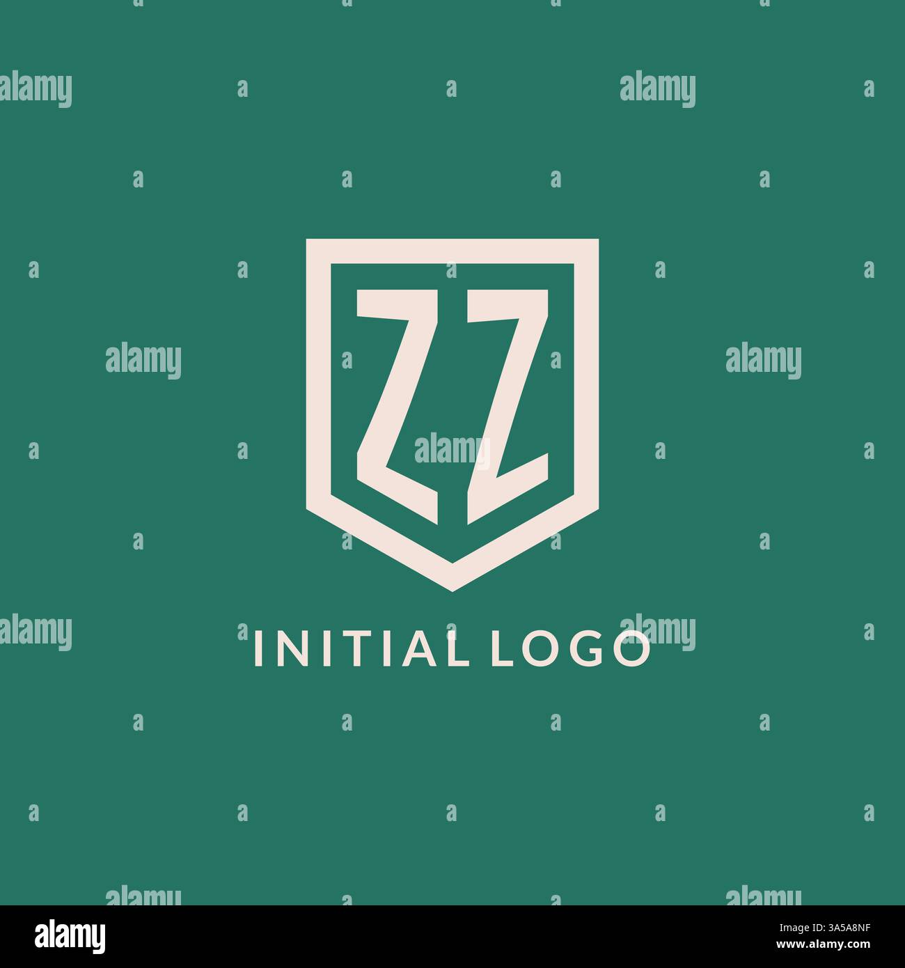 ZZ initial logo monogram shield geometric shape design vector graphic Stock Vector