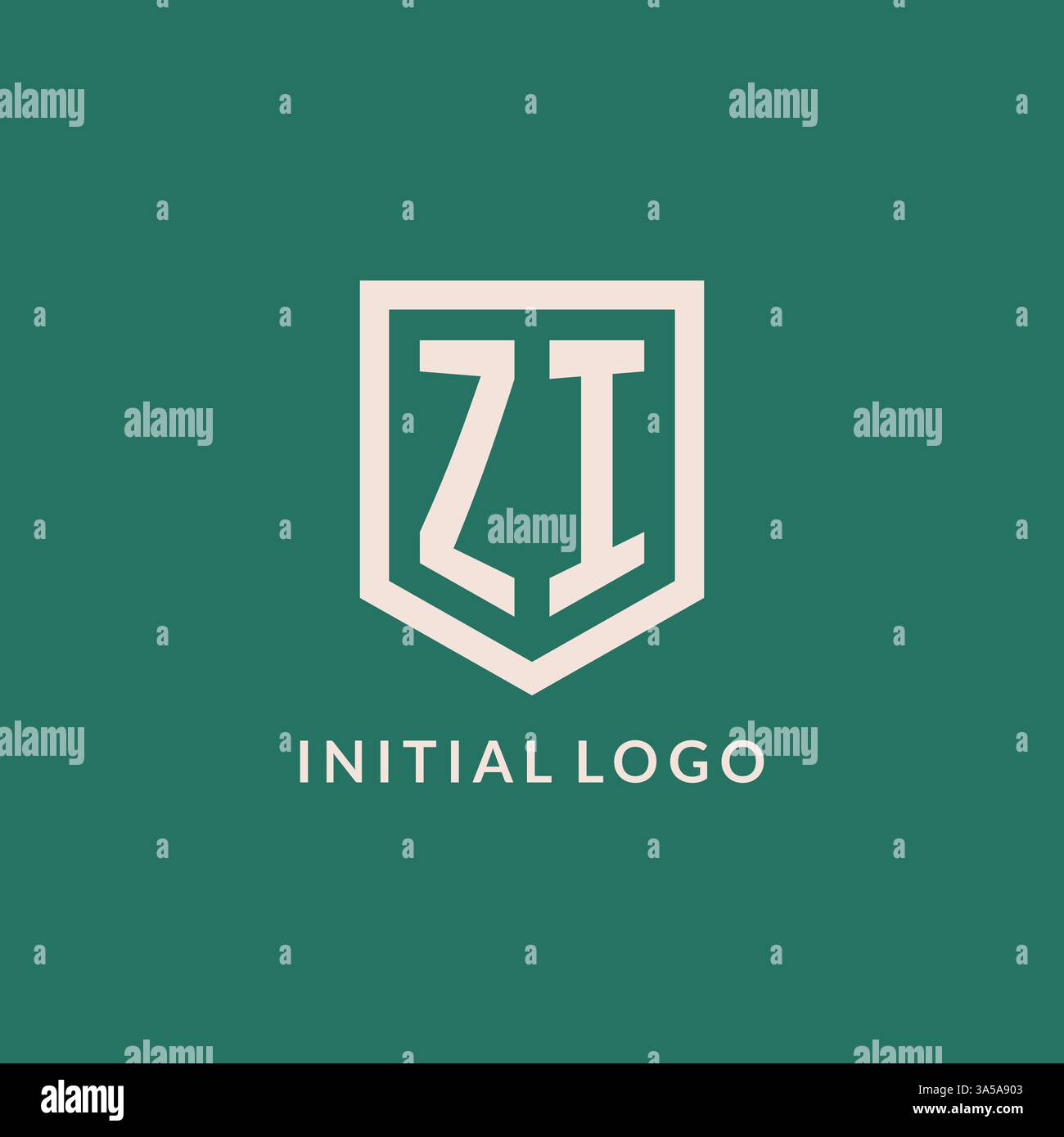 ZI initial logo monogram shield geometric shape design vector graphic Stock Vector