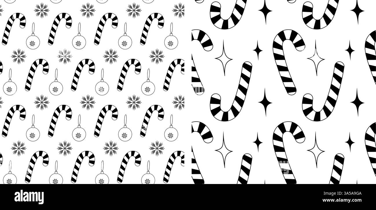 Outline Stylized Candy Cane Christmas tree balls Snowflakes Stars New ...