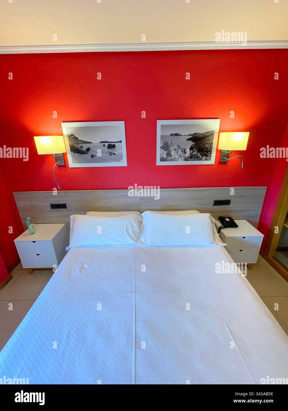 Bedroom in hotel. Asturias, Spain. - Smartphone Captured Stock Image