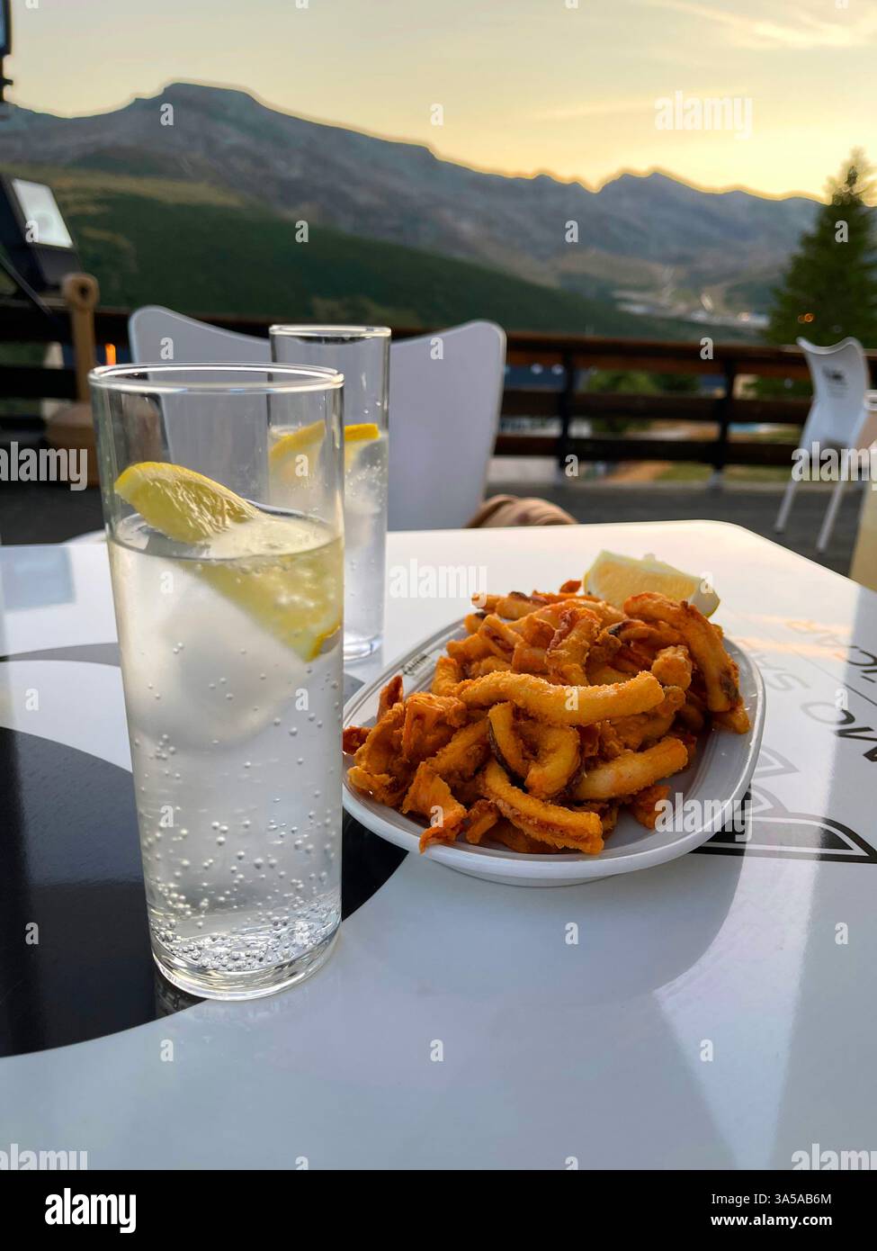Rabas serving with soft drink. Cantabria, Spain. - Smartphone Captured Stock Image