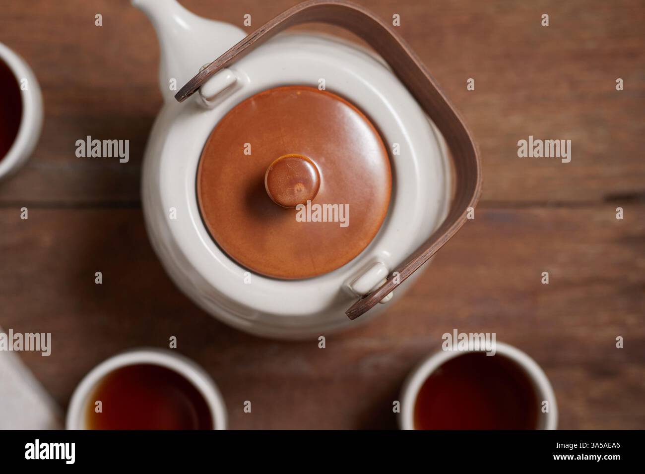 Close up hot tea on a rustic wood background Stock Photo