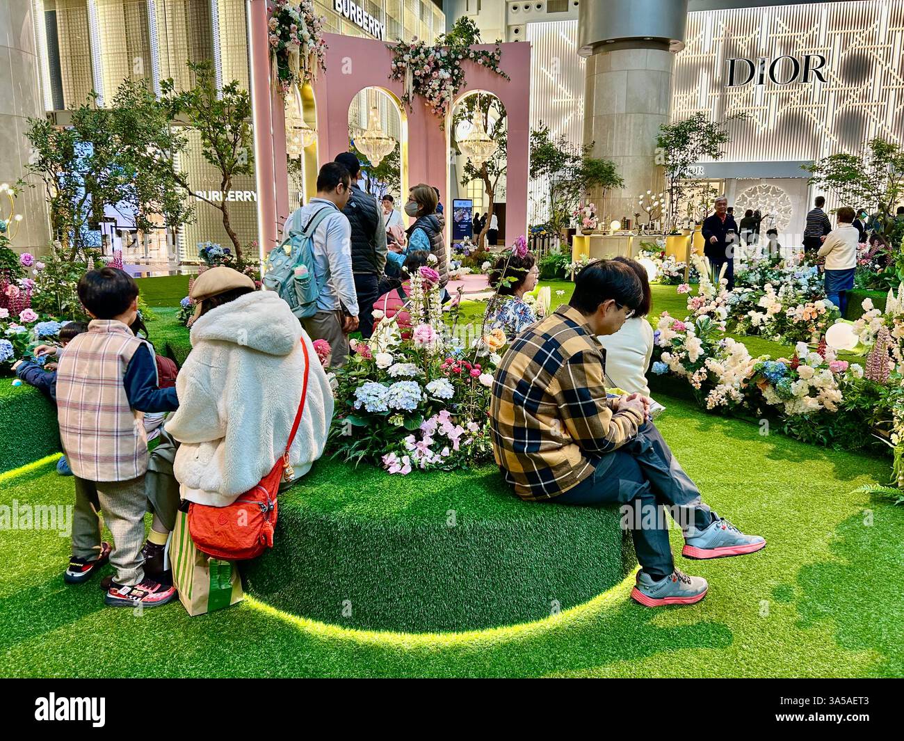 Taipei, Taiwan, Crowd People, Taiwanese Families, Visiting, Inside View, Modern Shopping Center, Gardens Taipei 101 - Smartphone Captured Stock Image
