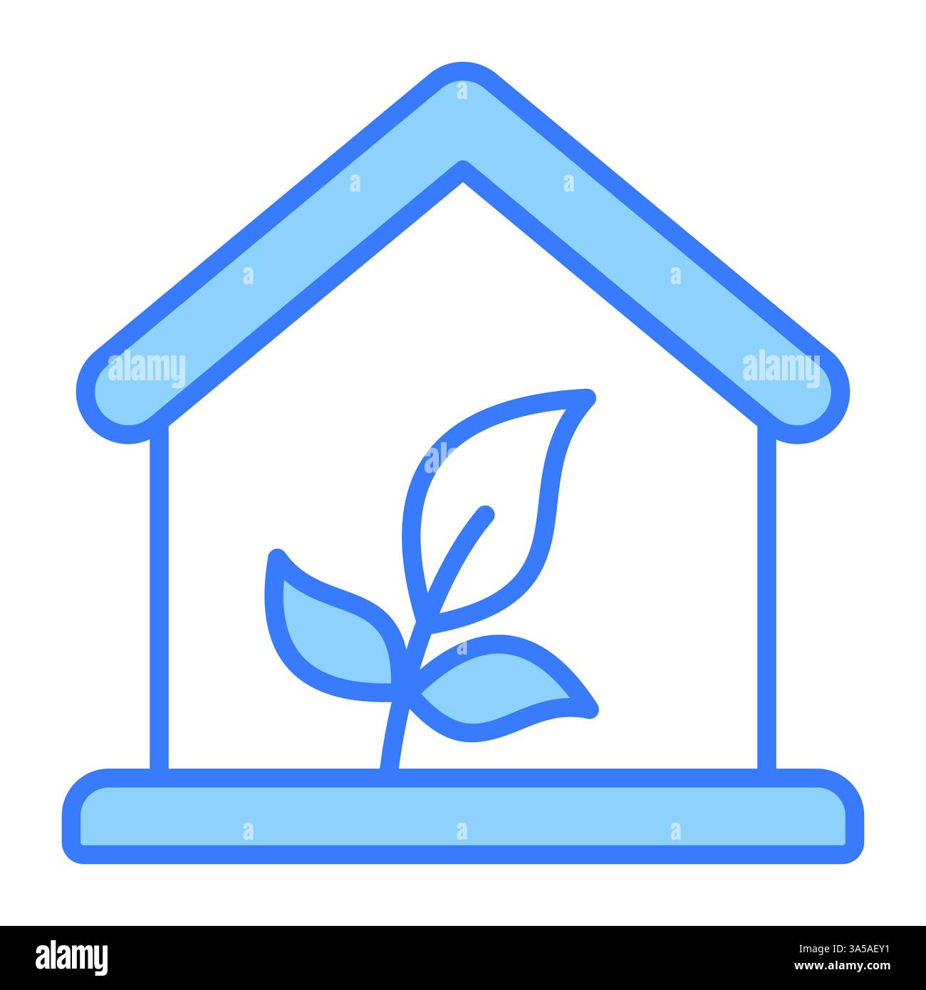 Leaves plant with home denoting concept icon of eco house, greenhouse ...