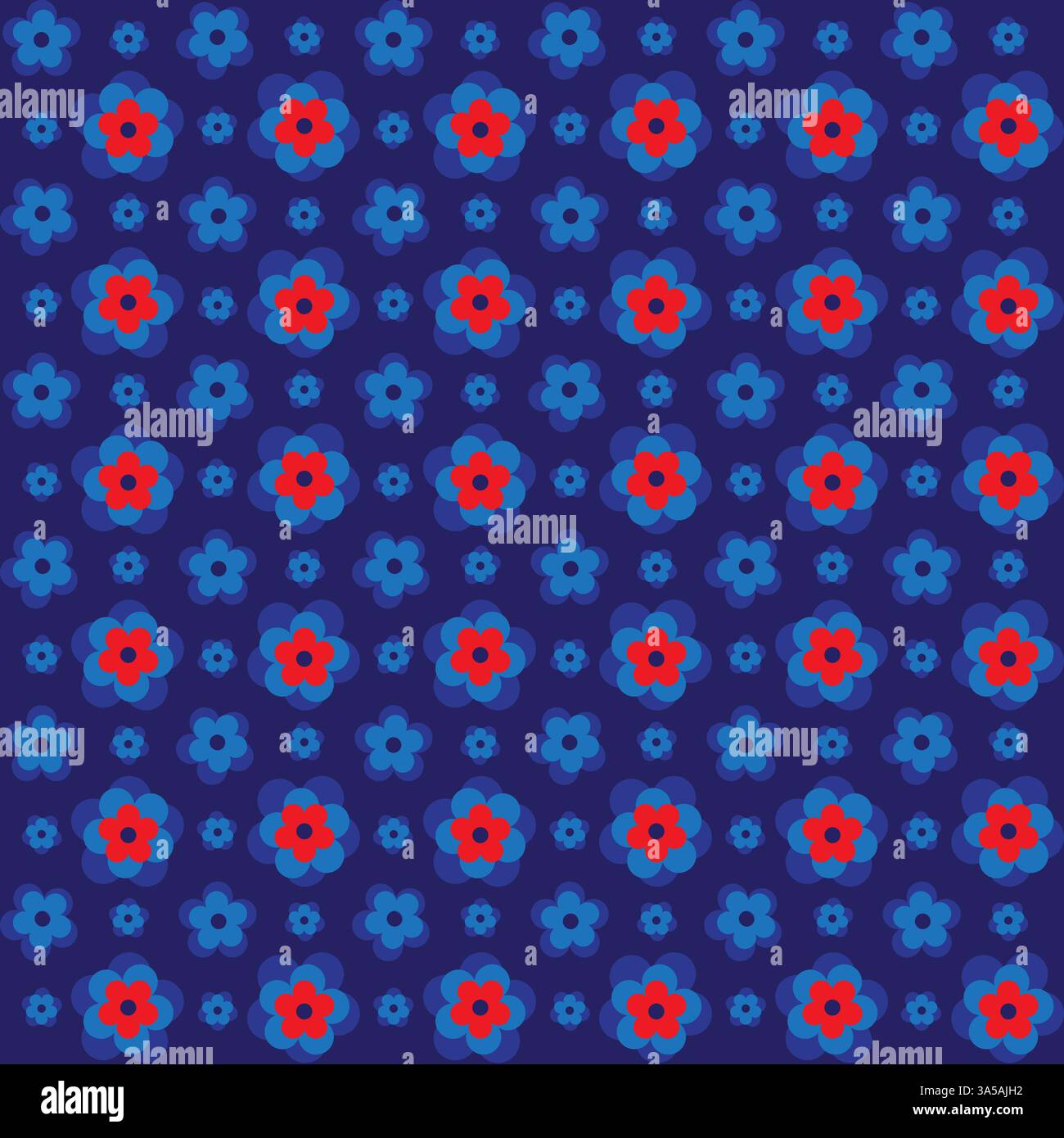 Seamless red and blue flower on blue background Stock Vector