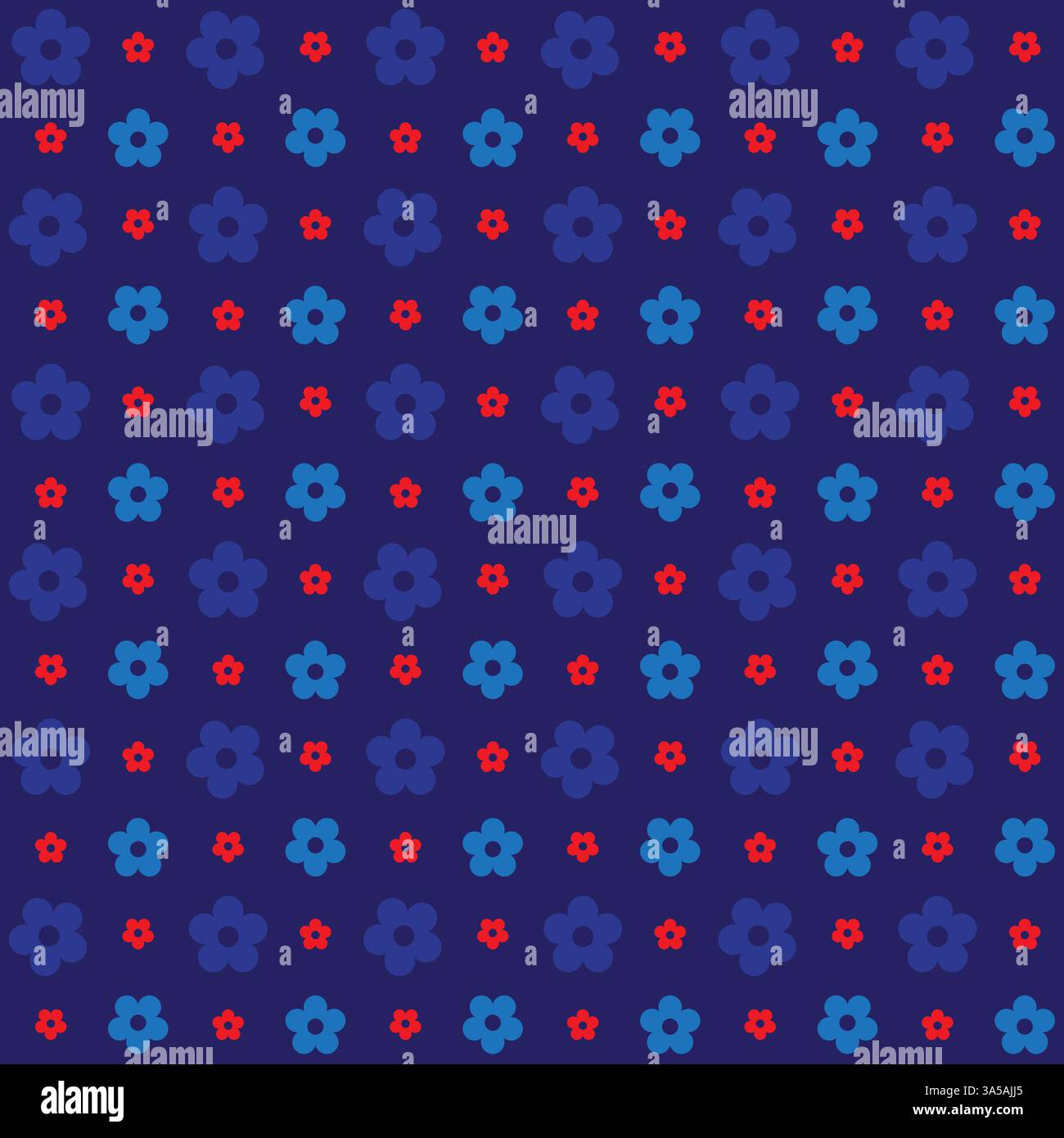 Seamless red and blue flower on blue background Stock Vector
