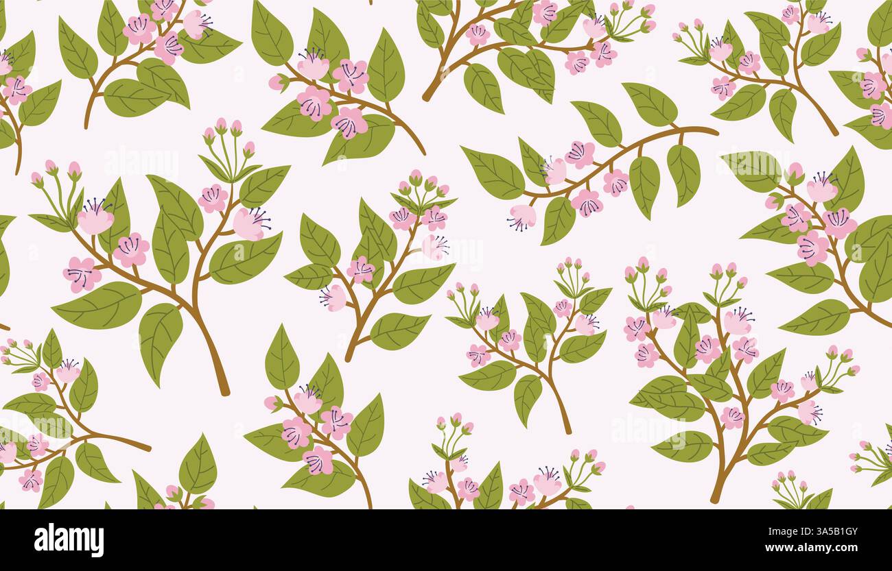 Beautiful cherry blossom branches seamless pattern. Spring background ...