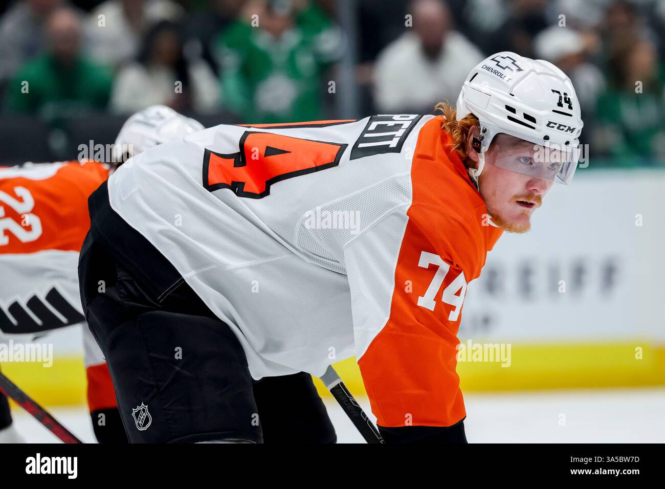 Philadelphia Flyers right wing Owen Tippett (74) prepares during a face ...