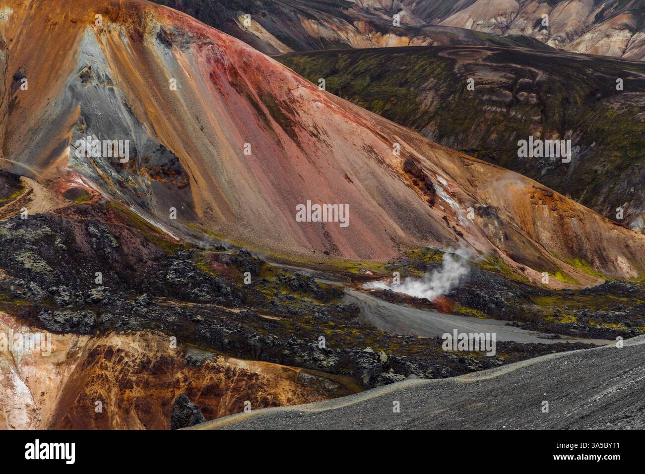 Stunning Geological Features of Volcanic Mountains Captured in a Breathtaking Landscape with Vibrant Colors and Natural Symmetry in a Natural Setting Stock Photo