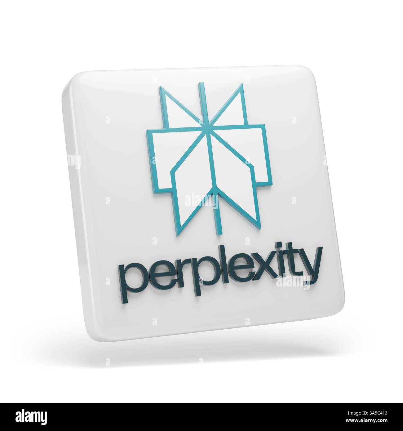 Buenos Aires, Argentina -March 18th, 2025: Three-dimensional logo of Perplexity isolated on white background. 3d illustration. Stock Photo